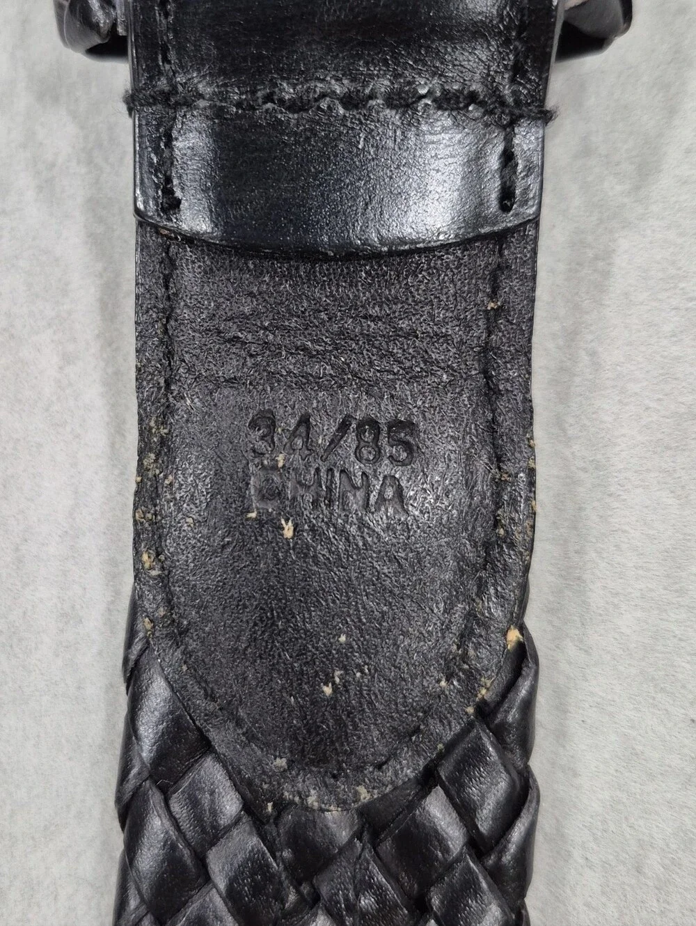 Western woven leather belt men's 34 black silver metal buckle and tip